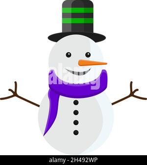 Bonhomme de neige avec chapeau, illustration, vecteur sur fond blanc. Illustration de Vecteur