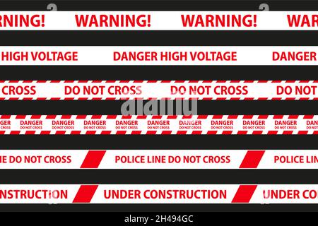 Danger, attention et avertissement bandes sans couture.Bordure à rayures rouges et blanches pour la police.Illustration du vecteur de crime. Illustration de Vecteur