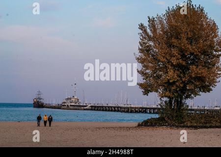 Coucher de soleil sur la plage, Sopot, Pologne Banque D'Images