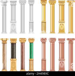 Colonnes en bronze blanc or.La pierre de malachite réaliste et la colonne romaine antique dorée.Éléments vectoriels d'architecture isolés Illustration de Vecteur