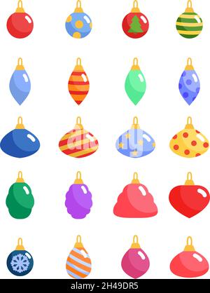 Décorations colorées pour arbres de noël, illustration, vecteur, sur fond blanc. Illustration de Vecteur