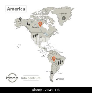 Carte de l'Amérique, États individuels avec noms, infographies et vecteur d'icônes Illustration de Vecteur