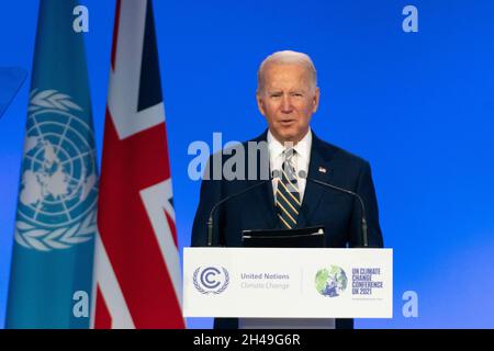 Glasgow, Écosse, Royaume-Uni.1er novembre 2021.LE président AMÉRICAIN Joe Biden prononce un discours lors de la conférence COP26 des Nations Unies sur le changement climatique à Glasgow.Iain Masterton/Alay Live News. Banque D'Images