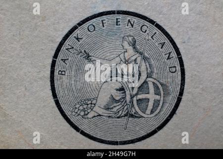 Symbole de la Banque d'Angleterre sur un billet de 20 livres Banque D'Images