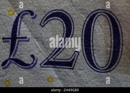 Banque d'Angleterre Twenty Pound Note macro Banque D'Images