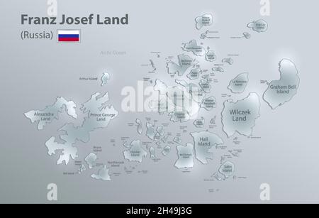 Franz Josef Land carte Division administrative sépare les régions et les noms, design carte de verre 3D vecteur Illustration de Vecteur