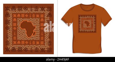 Hiéroglyphes africains whit Africa Map, symboles Adinkra, isolé sur fond, t-shirt graphique design vector Illustration de Vecteur