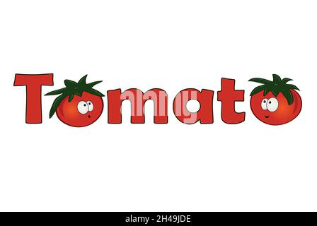 Dessin animé de police de texte de tomate, isolé sur le vecteur d'arrière-plan Illustration de Vecteur