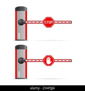 Barrière automatique avec signalisation routière.Arrêt et déplacement interdits Illustration de Vecteur