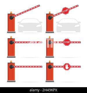 Ensemble de barrières de rue isolées sur blanc.Arrêter.Concept de point de contrôle Illustration de Vecteur