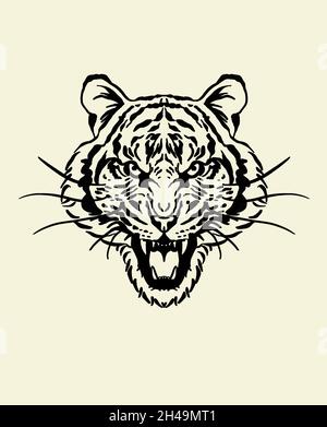 Museau isolé du tigre.Logo noir et blanc de Cat. Banque D'Images
