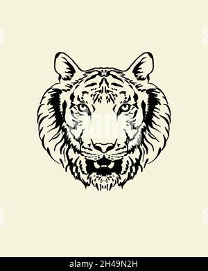 Silhouette de tête de tigre.Museau isolé du tigre. Banque D'Images