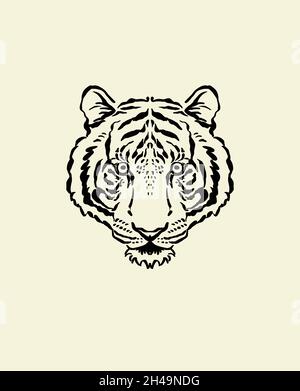 Silhouette de tête de tigre.Museau isolé du tigre. Banque D'Images