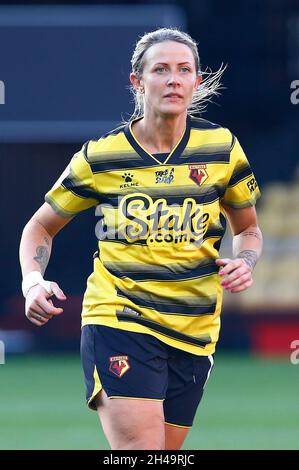 DAGENHAM, ANGLETERRE - OCTOBRE 31 : Emma Beckett de Watford Ladies pendant le match de championnat féminin de Barclays FA entre Watford et Crystal Palace à Banque D'Images