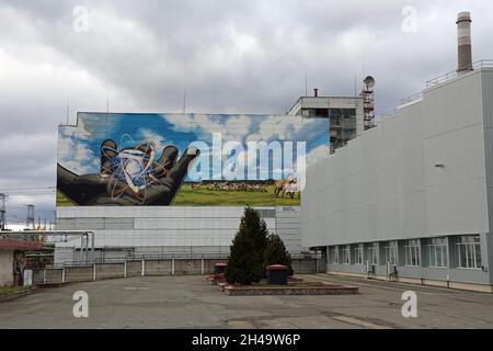 Murale à la centrale nucléaire de Tchernobyl Banque D'Images