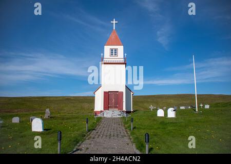 Paysage de l'église Grimsey en été sur l'île Grimsey Banque D'Images