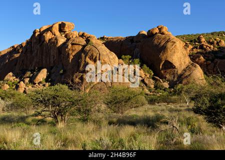 Omandumba guest Farm (ferme) : dans les rochers de granit, les montagnes Erongo près de Omaruru, Erongo, Namibie Région Banque D'Images
