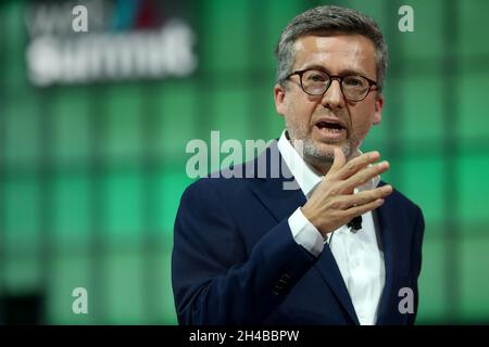 Lisbonne, Portugal.1er novembre 2021.Le maire de Lisbonne Carlos Moedas parle lors du Sommet Web 2021 à Lisbonne, Portugal, le 1er novembre 2021.Le Web Summit 2021, l'un des plus grands événements mondiaux en matière de technologie, d'innovation et d'entrepreneuriat, se tiendra à Lisbonne du 1er au 4 novembre, après que l'édition de l'année dernière ait été entièrement en ligne en raison de la pandémie de COVID-19.(Image de crédit : © Pedro Fiuza/ZUMA Press Wire) Banque D'Images