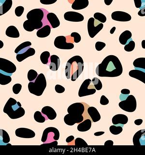 Motif sans coutures en léopard arc-en-ciel.Modèle pour tissu et textile.Imprimé animal dégradé à pois sur fond beige Illustration de Vecteur