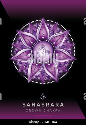 Chakra symboles, couronne chakra - SAHASRARA - connaissance, conscience, réalisation, spiritualité - 'Je COMPRENDS' Banque D'Images