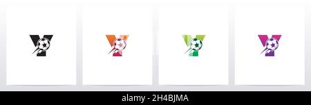 Ballon de football sur lettre logo Design y Illustration de Vecteur