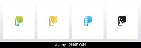 Logo de balai sur lettre P Illustration de Vecteur