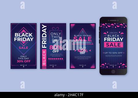 black friday instagram stories collection bleu rose illustration de la conception vectorielle Illustration de Vecteur