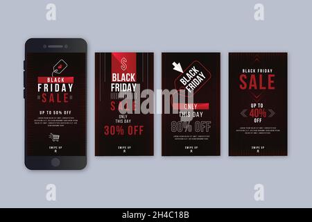 black friday instagram stories collection black red vector design illustration Illustration de Vecteur