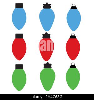 Icône d'ampoule de Noël sur fond blanc. Panneau de décoration d'anniversaire. style plat. Banque D'Images