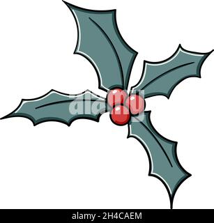 Holly Doodle vector sketches ensemble de Noël.Collection d'illustrations fleurs d'hiver.GUI vert avec fleurs rouges sombre illustration isolée sur fond blanc Illustration de Vecteur