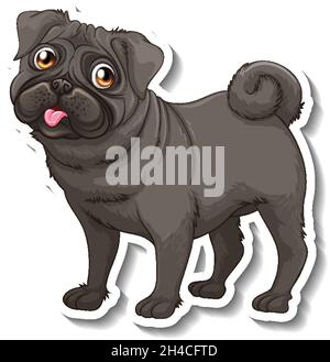 Illustration d'un autocollant de dessin animé pour chien de petit chien noir Illustration de Vecteur