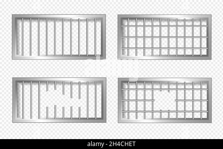 Fenêtres de prison avec barres. Quatre fenêtres sur un fond transparent. Illustration de Vecteur