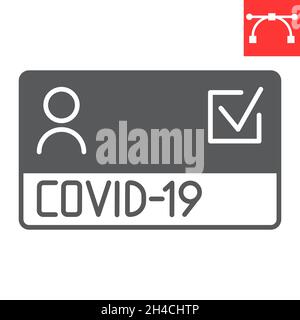 Icône de glyphe de passeport de vaccin Covid-19, certificat et coronavirus, icône de vecteur de passeport de vaccination, graphiques de vecteur, signe solide d'accident vasculaire cérébral modifiable, eps 10. Illustration de Vecteur