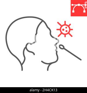 Icône de ligne de test d'écouvillon nasal, diagnostic et covid, icône de vecteur de test pcr, graphiques vectoriels, signe de contour de contour modifiable, eps 10. Illustration de Vecteur