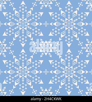 Motif géométrique de Noël flocon de neige et étoiles vector sans couture, décoration d'hiver blanche sur fond bleu Illustration de Vecteur