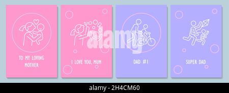 Carte postale de la fête des mères et des pères avec ensemble d'icônes de glyphes linéaires Illustration de Vecteur
