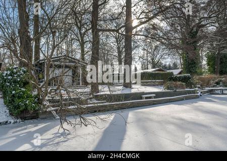 Winter, Kleingarten, vereiste Havel, Insel Eiswerder, Haselhorst, Spandau, Berlin, Allemagne Banque D'Images