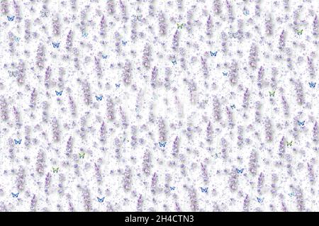 Fleurs violettes aquarelles avec papillons.Grand papier peint pour mur Banque D'Images
