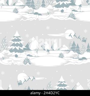 Motif vectoriel sans couture avec paysage hivernal sur fond beige.Papier peint de Noël simple.Textile de mode décoratif pour le patinage sur glace. Illustration de Vecteur