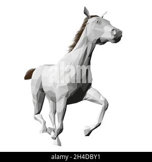 Modèle de cheval galopant blanc à faible poly isolé sur fond blanc.Vue avant.3D.Illustration vectorielle Illustration de Vecteur