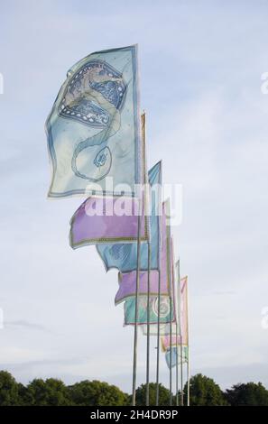 Drapeaux au Festival de l'île de Wight, à Seaclose Park, Newport, île de Wight, le samedi 11 juin. Banque D'Images