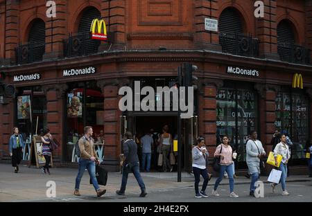 Vue générale sur un restaurant McDonald's d'Oxford Street, Londres.Photo datée du jeudi 13 septembre 2018.Crédit photo devrait se lire: Isabel Infantes / EMPICS Entertainment. Banque D'Images