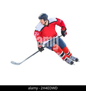 Joueur professionnel de hockey sur glace sur la position de défense sur la patinoire Banque D'Images