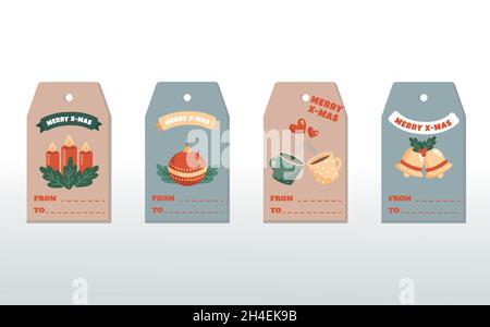 Modèles d'étiquettes Noël et nouvel an.Ensemble d'éléments pour la décoration Illustration de Vecteur