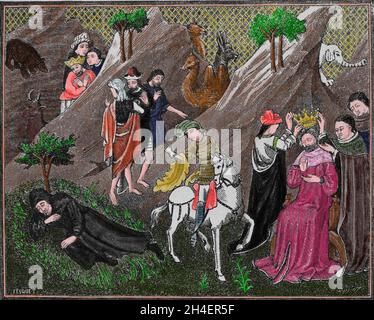 Couronnement du Grand Khan, premier roi de Tartarary, 1206.Copie de miniature dans 'Fleur des histoires de la Terre d'Orient', 15ème siècle, complète par H Banque D'Images