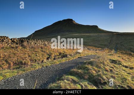 Sentier menant au sommet de Penyghent, une montagne dans les Yorkshire Dales et l'un des célèbres « trois sommets ». Banque D'Images