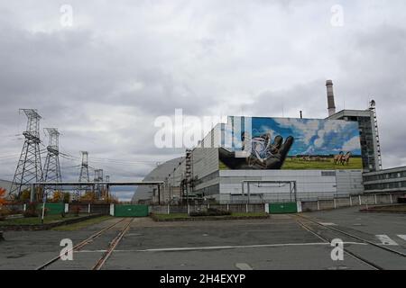 Murale à la centrale nucléaire de Tchernobyl Banque D'Images