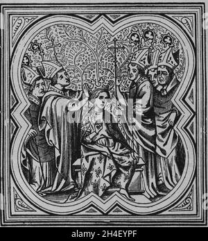 Couronnement de Charlemagne, par le pape Léon III, 799.Une 19e version basée sur une gravure originale du XIVe siècle. Banque D'Images