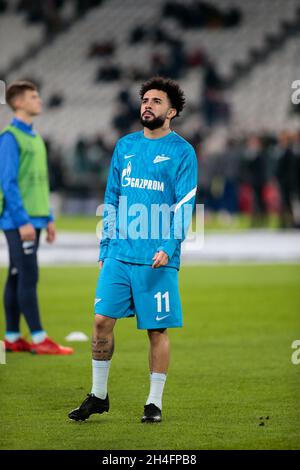 Torino, 02 novembre 2021, Claudinho de Zenit Saint-Pétersbourg pendant la Ligue des champions de l'UEFA, Groupe H, match de football entre Juventus FC et Zenit au stade Allianz de Turin, Italie - photo Nderim Kacili / Alamy Live News Banque D'Images