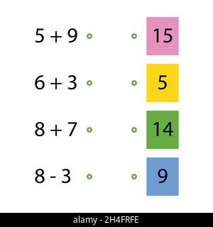 Entraîneur de pliage.Choisissez la bonne réponse.Tableaux d'ajout.Entrez les numéros manquants.Jeu logique.Affiche sur l'éducation des enfants en mathématiques.École Illustration de Vecteur